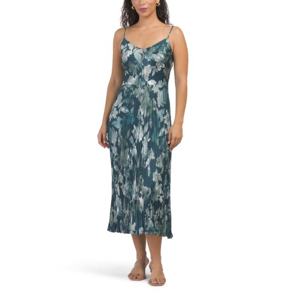 VINCE Deep Sea Shimmer Lake Crushed Cami Midi Dress